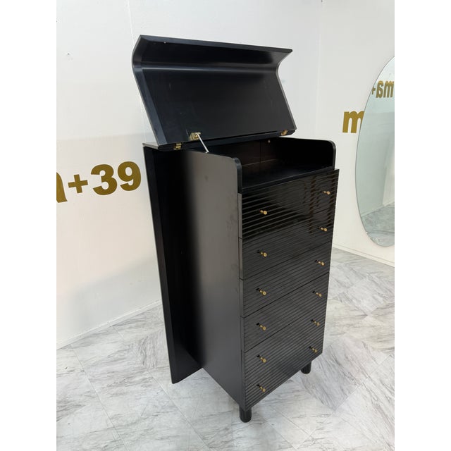 1960s Pierre Cardin Black Lacquered Commode With Brass Details For Sale - Image 15 of 16