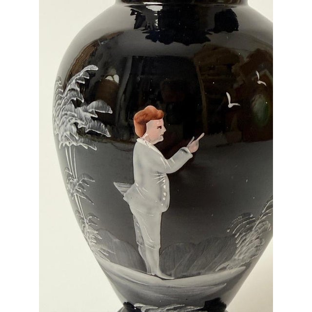 Antique Bohemian Deep Ruby Glass Vase with Romantic White Enamel Painting, 1900 For Sale - Image 16 of 18