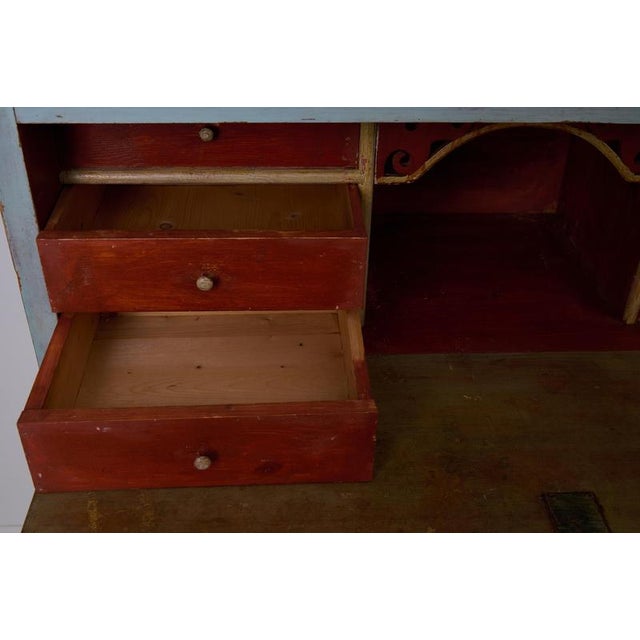 Blue Antique Folk Art Secretary Desk For Sale - Image 8 of 14