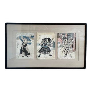 Framed Edo-Period Japanese Kabuki Actor Woodblock Prints, Signed Toyokuni, Kunisada & Kuniyasu, Circa 1815-1830, Set of 3 For Sale