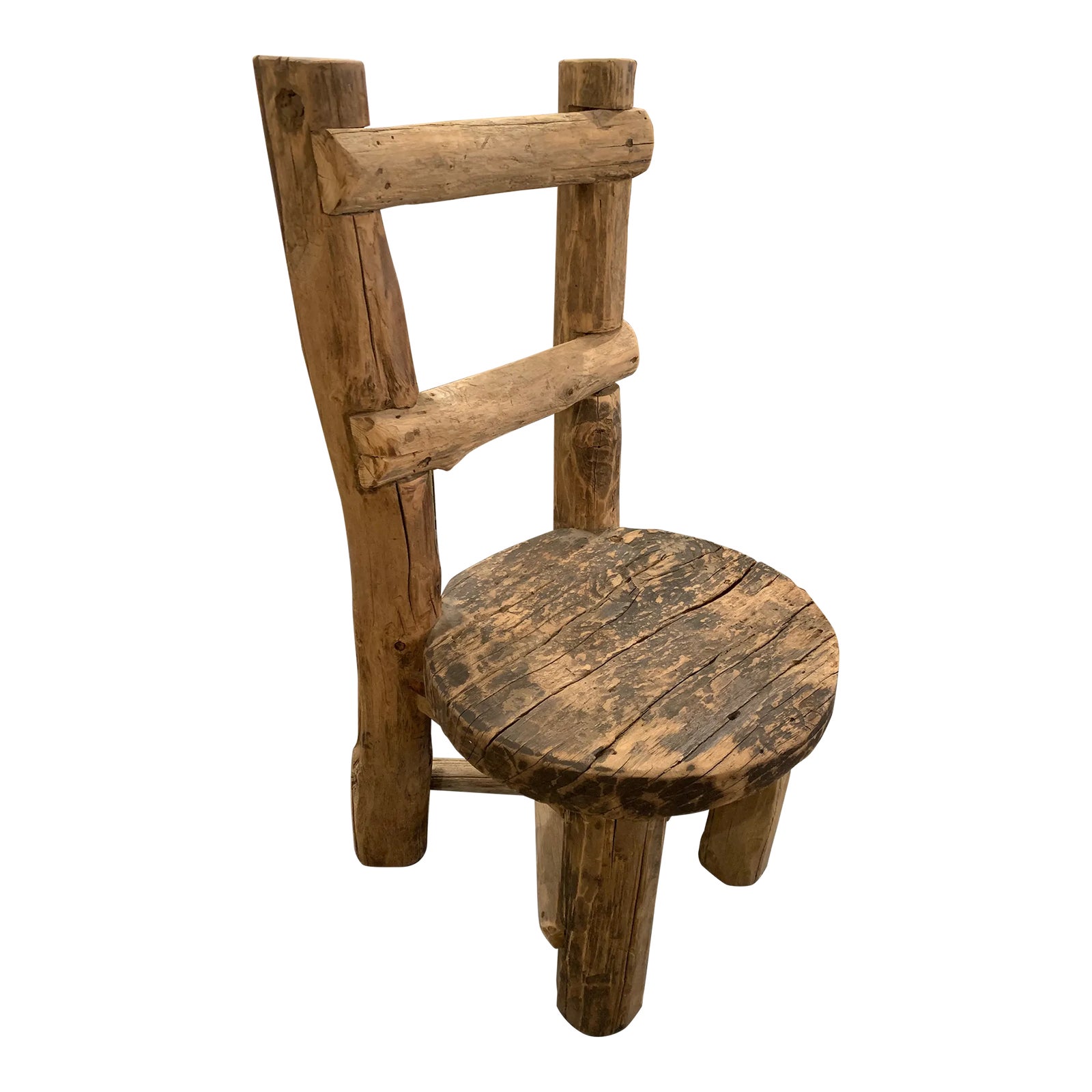 Mid 20th Century Large European Primitive Distressed Log Chair | Chairish