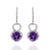 Art Deco 3.53 Ct Amethyst and Diamond Dangle Wedding Earrings in 18 Karat White Gold - 2 Pieces For Sale - Image 3 of 4