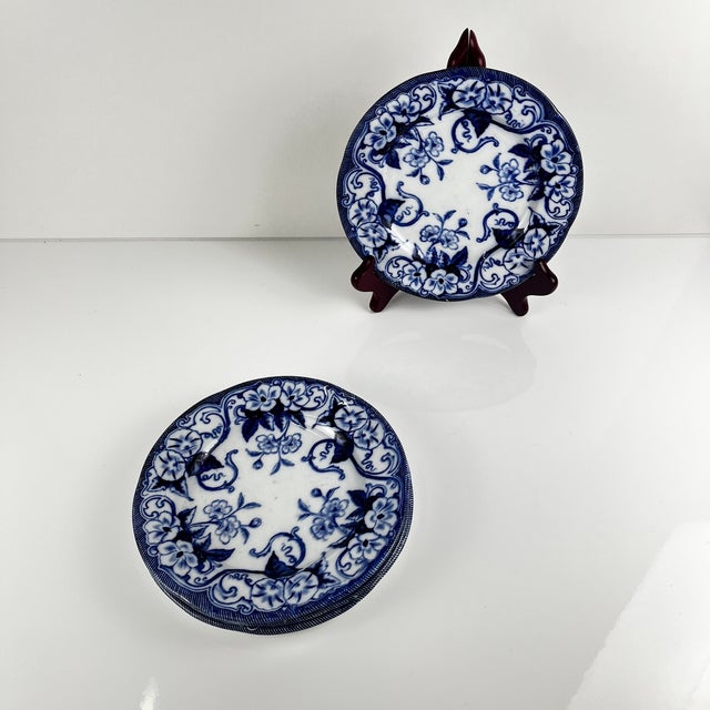 19th Century Blue Earthenware Flora Dessert Plates from Creil and Montereau, Set of 4 For Sale - Image 3 of 9