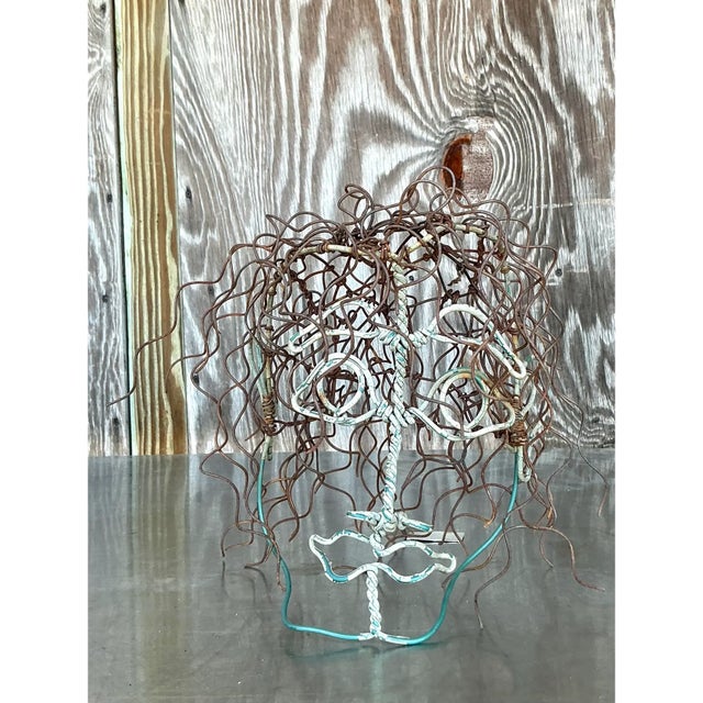 Metal Vintage Boho Brutalist Wire Sculpture of Head For Sale - Image 7 of 9