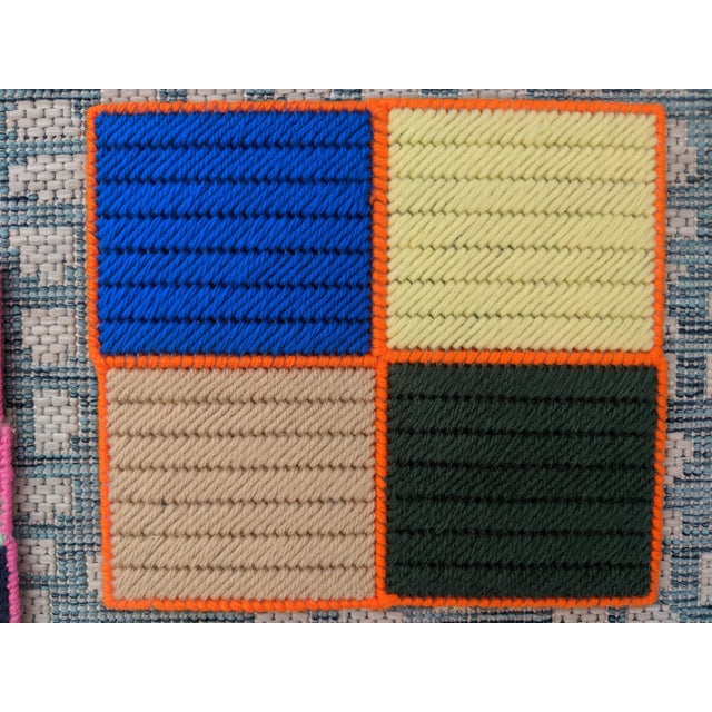 Blue 1960s Cross Stitch Hot Plate Mats in the Style of Frank Stella - Set of 4 For Sale - Image 8 of 8
