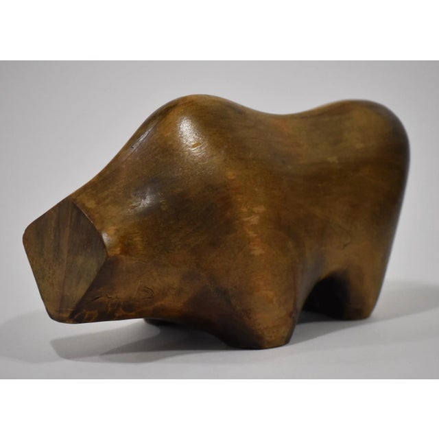Vintage Mid Century Modern Wood Bull Modernist Table Sculpture For Sale - Image 4 of 10