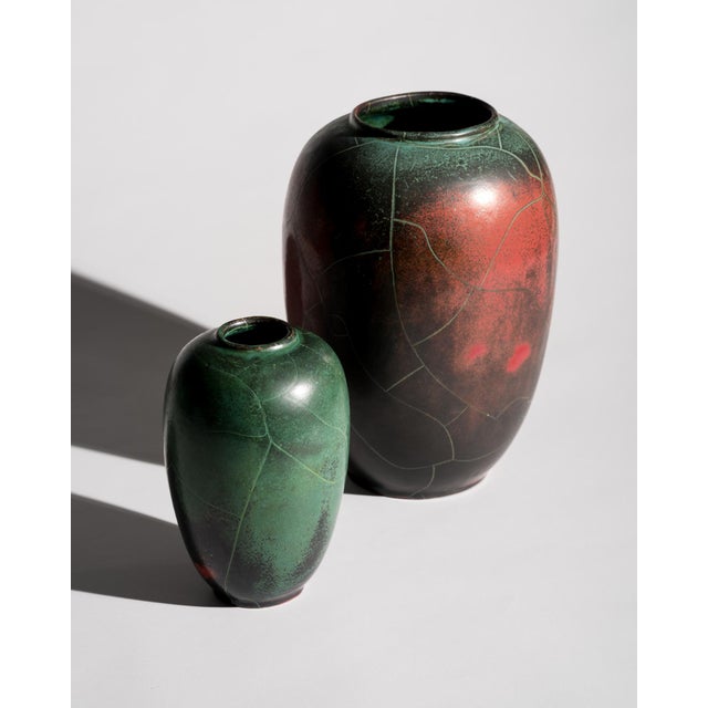 Art Deco Bauhaus Copper Glazed Studio Ceramic Vases by Paul Dresler Grootenburg, Germany, 1940s, Set of 2 For Sale - Image 3 of 18