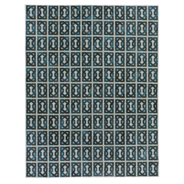 Montgomery Ivory/Navy Blue/Blue/Multi Patchwork Leather Area Rug - 11'6"x14'6" For Sale - Image 9 of 9