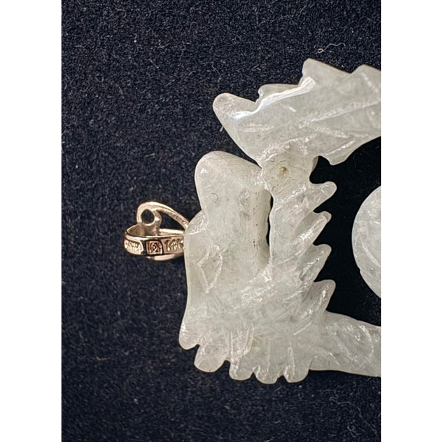 Contemporary 14k Gold Pendant of Carved Light Green Jade Dragon With Pearl For Sale - Image 3 of 8