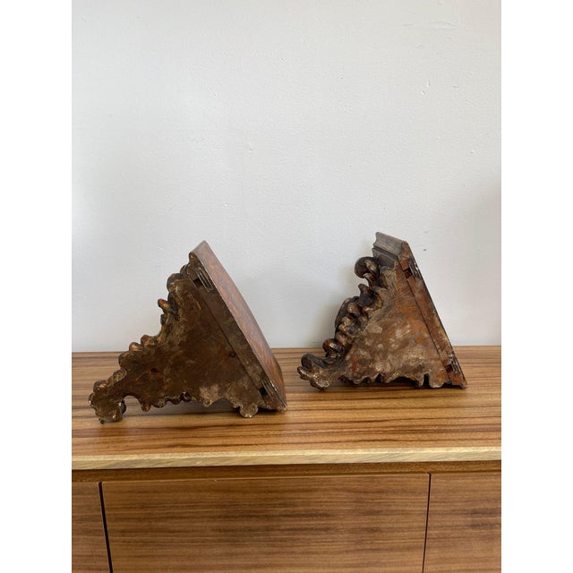 Wood Vintage Pair of Hand Carved Wooden Wall Self or Corbel For Sale - Image 7 of 8