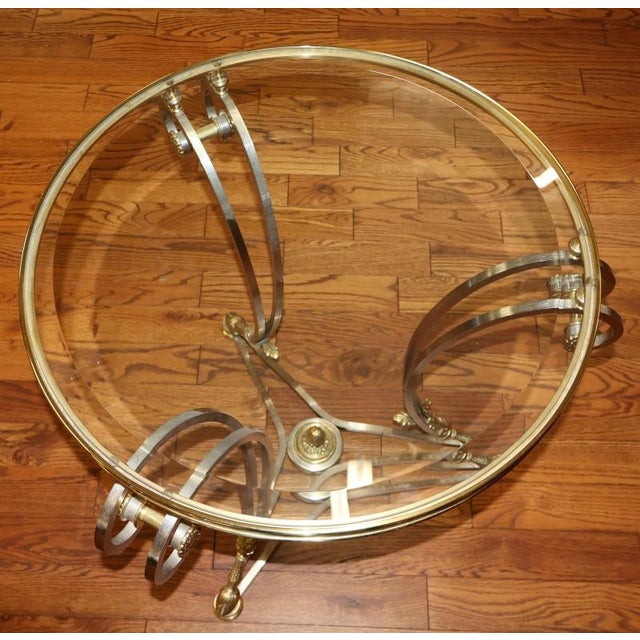 Chrome 1980s Louis XV Steel & Chrome Glass Top Gueridon End Table Attributed to Labarge For Sale - Image 8 of 8