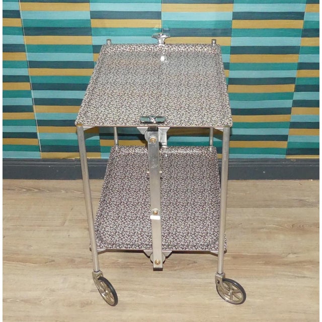 Metal French Dinett Mille Fleurs Bar Cart from Textable de Levallois Perret, 1970s For Sale - Image 7 of 12