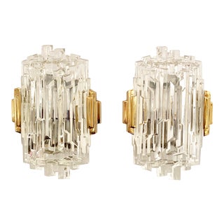 French 1970s Ice Crystal Wall Lights - a Pair For Sale