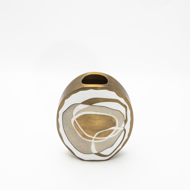 Modern Vase in Shagreen With Mother of Pearls and Brass Details by R&y Augousti For Sale In Los Angeles - Image 6 of 7