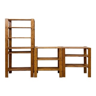 Vintage Modular Pine 4-Piece Shelf Unit Rustic Stackable Bookcase Organic Modern For Sale