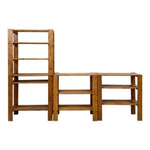 Vintage Modular Pine 4-Piece Shelf Unit Rustic Stackable Bookcase Organic Modern