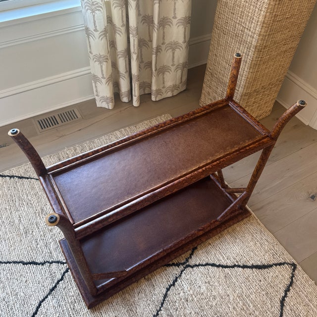 Brown Vintage Bamboo and Cane 2 Tiered Console Table With Tortoiseshell Finish For Sale - Image 8 of 8