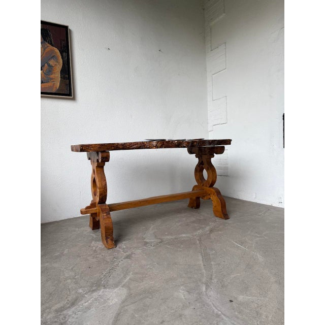 Folk Art Handcrafted Elm Table, 1950s For Sale - Image 8 of 18