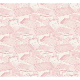 Rooftops Wallpaper by Paule Marrot in Pink For Sale