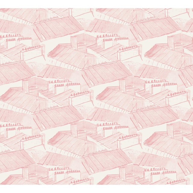 Rooftops Wallpaper by Paule Marrot in Pink For Sale
