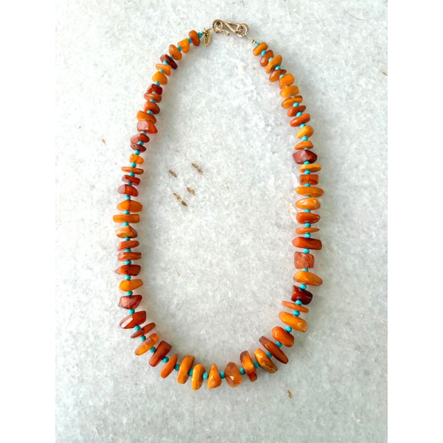 Contemporary Baltic, Amber and Turquoise Accents 22 Inch Beaded Necklace by Matthew Izzo For Sale - Image 3 of 4