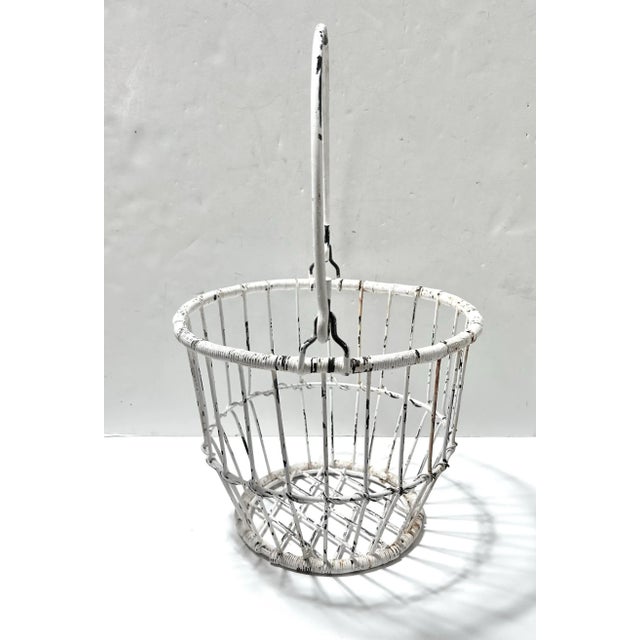 Vintage White Wire Egg Gathering Basket With Handle For Sale - Image 4 of 6