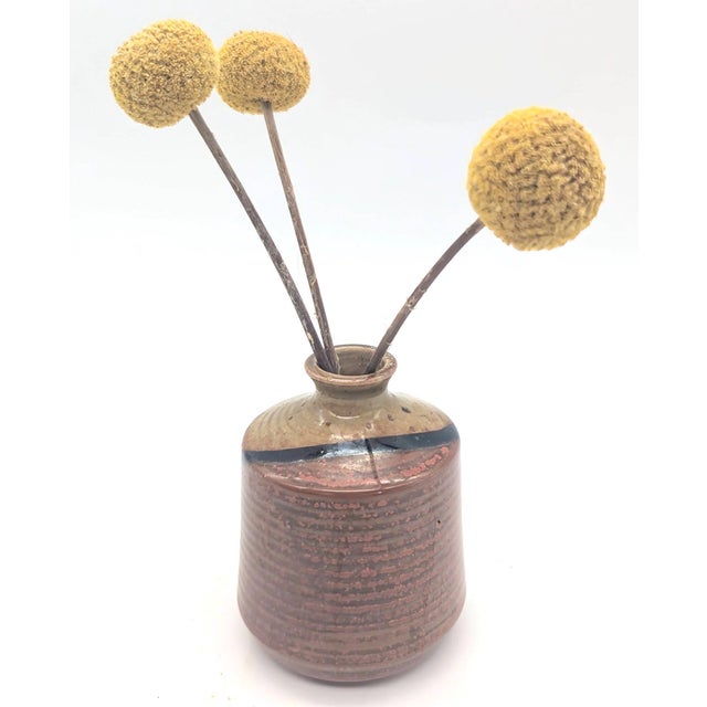 Cinnamon Vintage Glazed Stoneware Bud Vase For Sale - Image 8 of 10