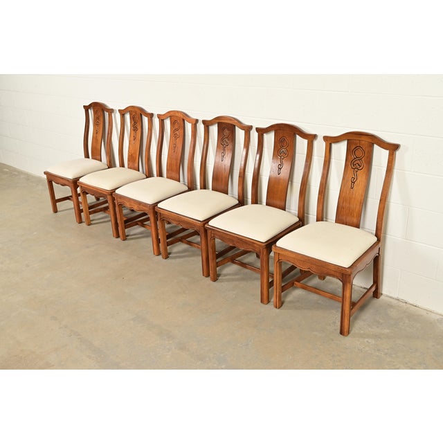 Thomasville Mid-Century Hollywood Regency Chinoiserie Carved Walnut Dining Chairs, Set of Six For Sale - Image 13 of 13