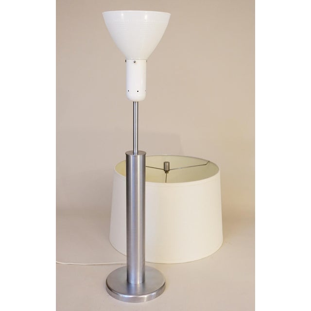 Silver 1950s Walter Von Nessen Streamline Mid Modern Brush Stainless Steel Table Lamp For Sale - Image 8 of 9