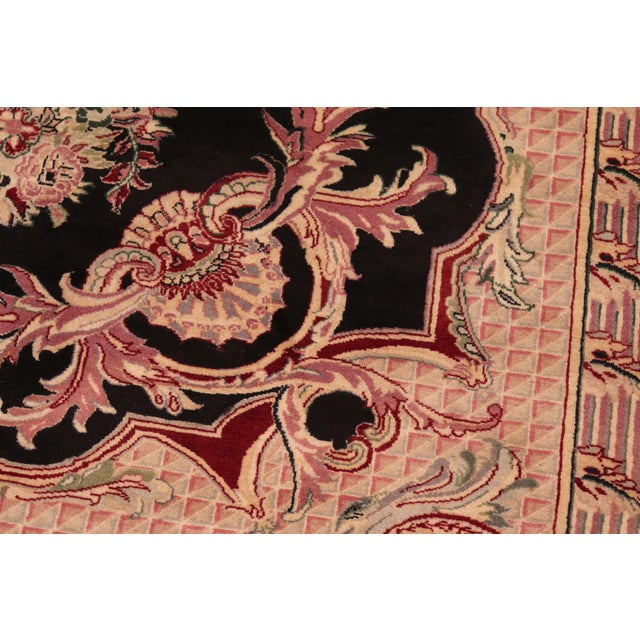 1990s Art Nouveau Medallion 1990's Pak-Persian Black/Pink Wool Rug - 6'2'' X 9'0'' For Sale - Image 5 of 9