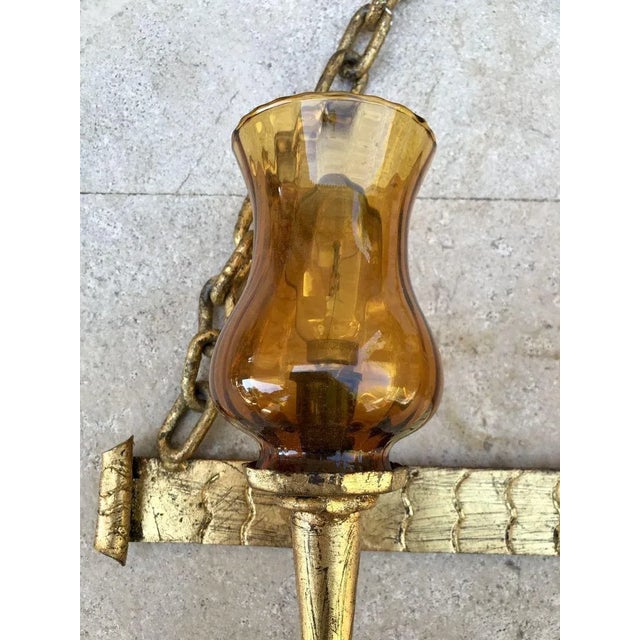 Mid-20th-Century Iron and Colored Glass Wall Lights, 1960s, Set of 3 For Sale - Image 11 of 18