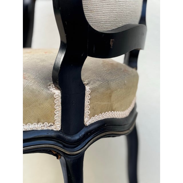 Pair of Antique 19th Century Ebonized French Fauteuils With Original Needlepoint Upholstery For Sale - Image 11 of 11