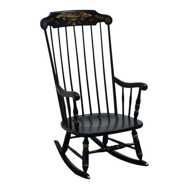 Ethan Allen Hand Decorated Black Hitchcock Style Boston Rocker 14-9703 - 609 Finish For Sale