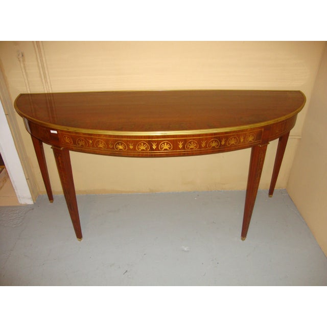 Boule Inlaid Demilune Console Tables - a Pair For Sale - Image 9 of 10