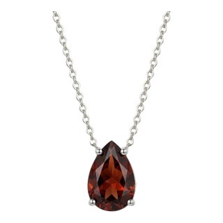 Garnet Pear Cut 925 Silver Necklace, January Birthstone Necklace For Sale