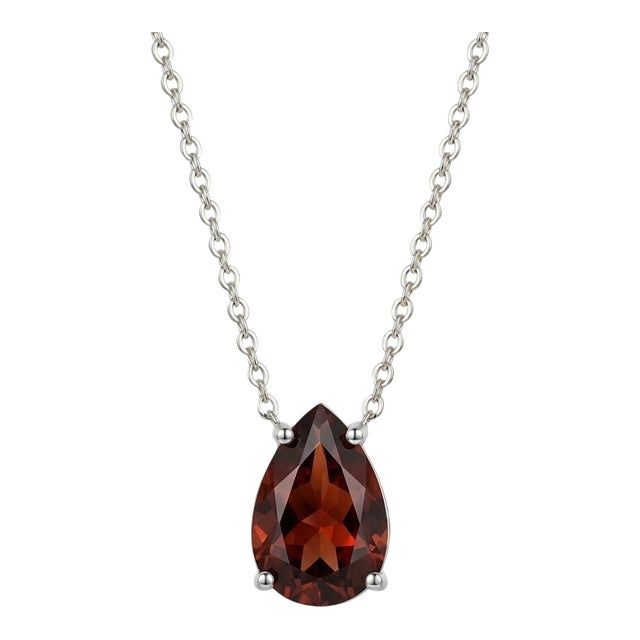 Garnet Pear Cut 925 Silver Necklace, January Birthstone Necklace For Sale