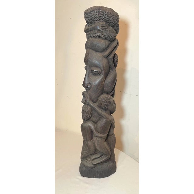 1930s Large Antique Hand Carved African Wooden Makonde Tribe Totem Sculpture Statue For Sale - Image 5 of 12