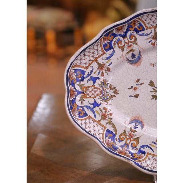Ceramic Mid-19th Century French Faience Armorial Platter in Rouen Taste For Sale - Image 7 of 10