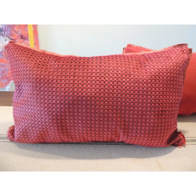 Vintage Red Felt Paisley Applique Lumbar Decorative Pillows - Set of 2 For Sale In Tampa - Image 6 of 7