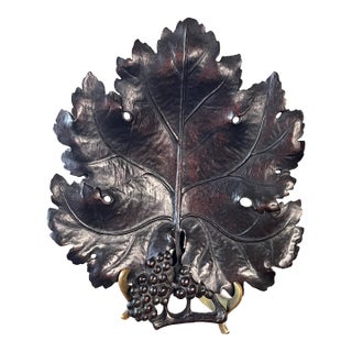 1910s American Art Nouveau Carved Mahogany Grape Leaf Tray by E. Kopriwa Co. For Sale