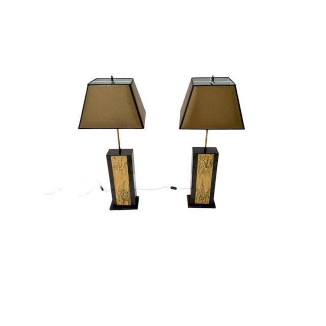 Pair of stunning and elegant Hollywood Regency table lamps. Design by Georges Mathias. Striking Belgium design from the...