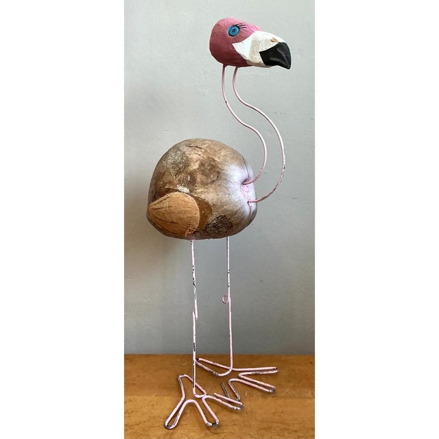 Vintage Coconut and Metal Flamingo Sculpture For Sale - Image 10 of 12