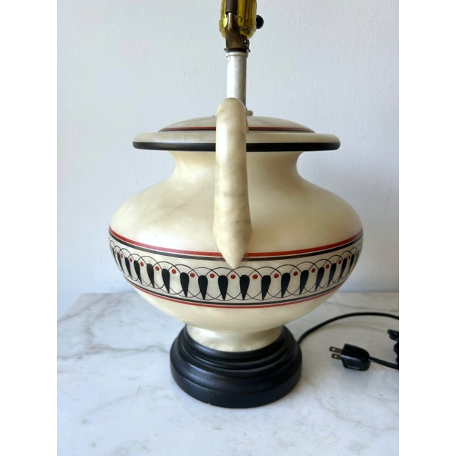 Alabaster Handled Urn Form Table Lamp With Greek Krater Style Decoration Signed La Chimere For Sale In Los Angeles - Image 6 of 11