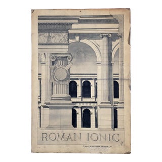 Antique Original Hand Drawn Ink & Ink Wash of the Roman Ionic Architectural Style by Robert A. Le Norman For Sale