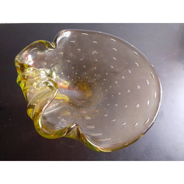 Yellow 1980s Murano Italy Amber Glass Bullicante Sculptural Bowl For Sale - Image 8 of 12