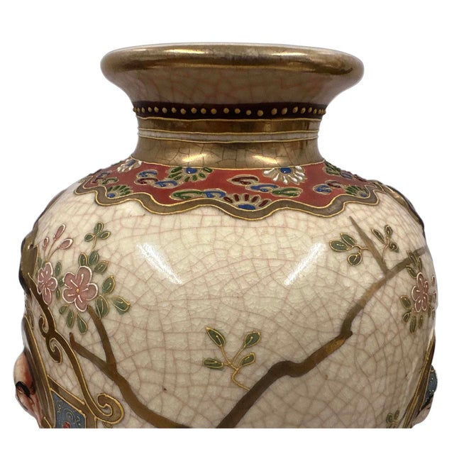1900 - 1909 Antique Japanese Meiji Period Satsuma Earthenware Vase For Sale - Image 5 of 18