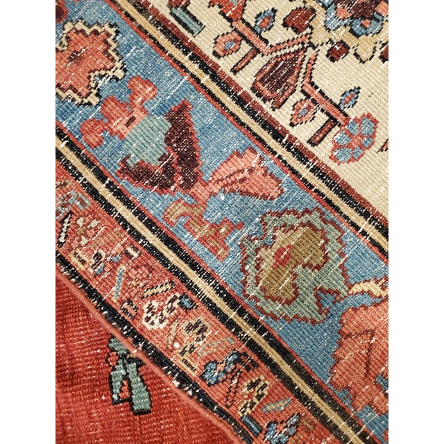 Antique Bakshaish Carpet, Oriental Persian Handmade in Ivory, Blue and Red For Sale - Image 12 of 18