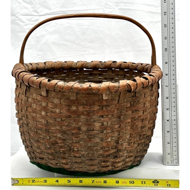 Antique Late 1800s American Heavy Gauge Hand Woven Ash Splint Utility Basket - Great Original Aged Patina For Sale - Image 12 of 12