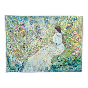 Moonlit Garden by Francesca Owen. Large Figurative Impressionist Oil Painting