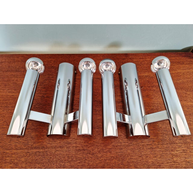 Double Tubular Wall Lights in Chromed Metal by Gaetano Sciolari for Boulanger, 1970s, Set of 2 For Sale - Image 11 of 15